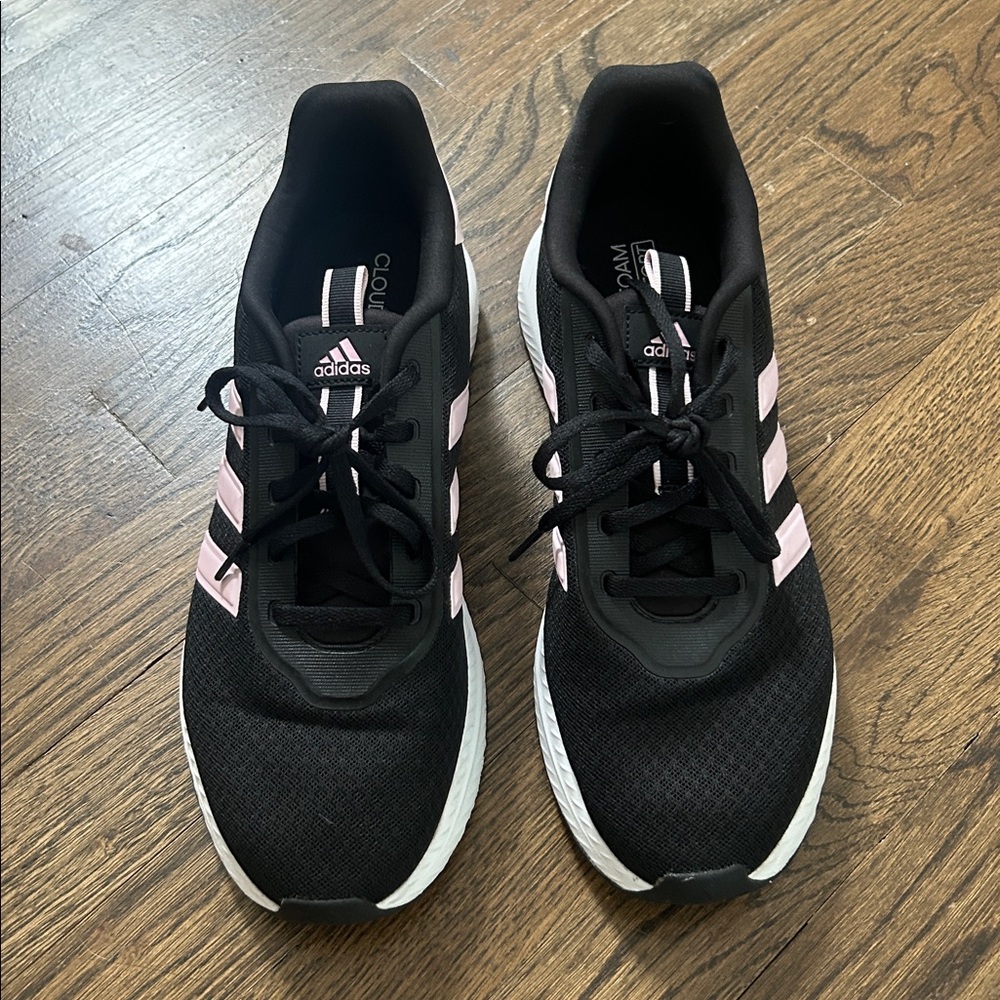 Adidas Black Sneakers with Pink Stripes